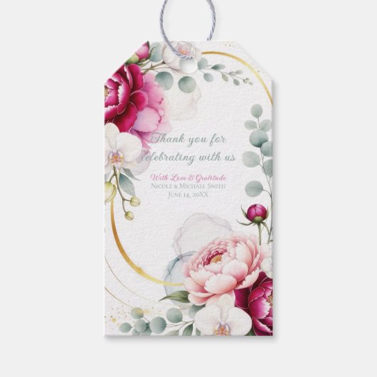 Gold Halo Garden Peonies & Orchids Floral Wedding  Cadeaulabel (Voorkant)