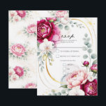 Gold Halo Garden Peonies & Orchids Floral Wedding  Kaart<br><div class="desc">RSVP</div>