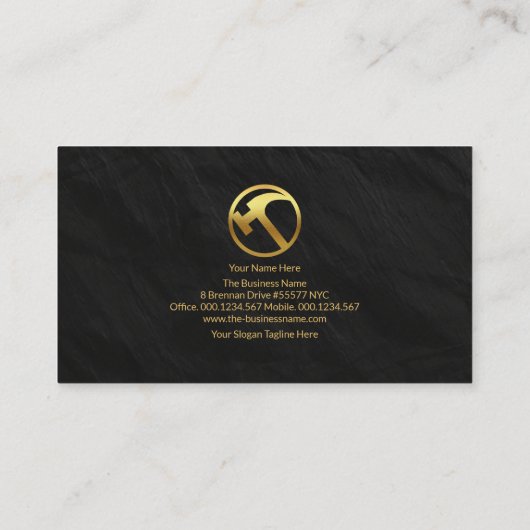 Gold Hammer Black Granite Texture Builder Mason Visitekaartje (Achterkant)