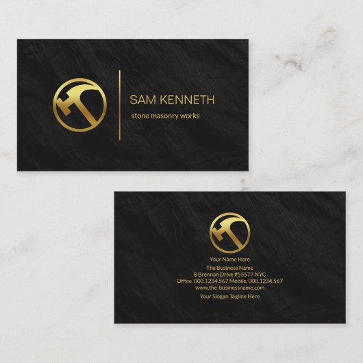 Gold Hammer Black Granite Texture Builder Mason Visitekaartje (Voorkant / Achterkant)
