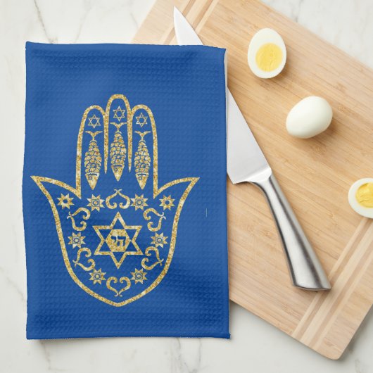 Gold Hamsa Outline Kitchen Towel Theedoek (Quarter Fold)