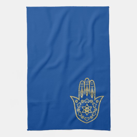 Gold Hamsa Outline Kitchen Towel Theedoek (Verticaal)
