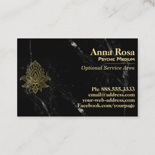 ~ Gold Hamsa Wit Zwart Abstract Marmer Sacred Visitekaartje (Achterkant)