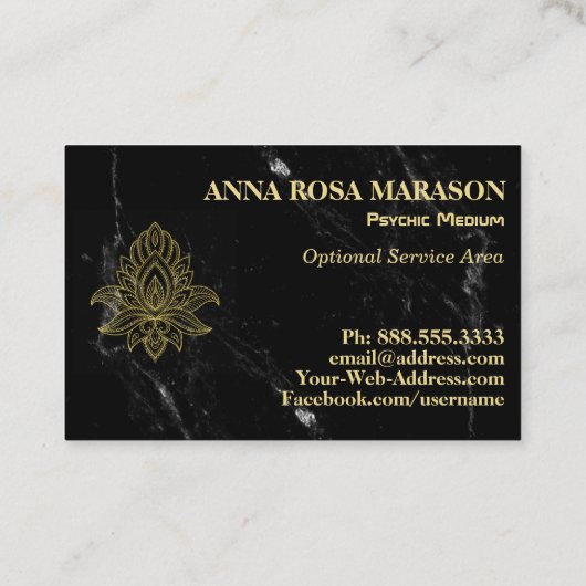 ~ Gold Hamsa Wit Zwart Marmer Heilig Abstract Visitekaartje (Achterkant)