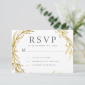 Gold Hand-draw Wreath Wedding RSVP Kaartje (Staand voorkant)