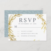 Gold Hand-draw Wreath Wedding RSVP Kaartje (Voorkant / Achterkant)