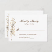 Gold Hand Drawn Delicate Flowers RSVP Kaartje (Voorkant / Achterkant)