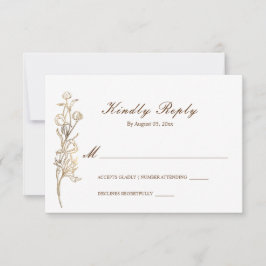 Gold Hand Drawn Delicate Flowers RSVP Kaartje