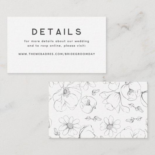 Gold Hand Drawn Wildflower WeddenDetails Informatiekaartje (Voorkant / Achterkant)