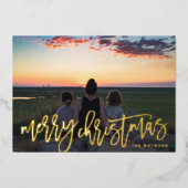 Gold Hand Geschreven kerstfoto Merry Folie Feestdagenkaart (Voorkant)