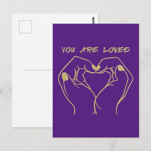 Gold Hand Heart With You Are Loved beroemd gemaakt Briefkaart (Voorkant / Achterkant)