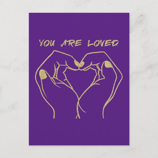 Gold Hand Heart With You Are Loved beroemd gemaakt Briefkaart (Voorkant)