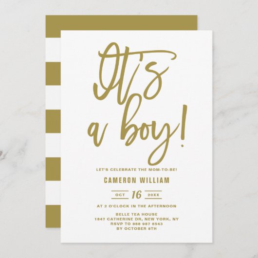 Gold Hand Lettered Baby shower Invitation Kaart (Voorkant / Achterkant)