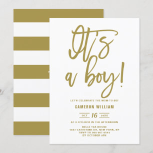 Gold Hand Lettered Baby shower Invitation Kaart