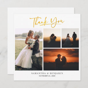 Gold Hand-Lettered Wedding Photo Collage Hartelijk Notitiekaartje