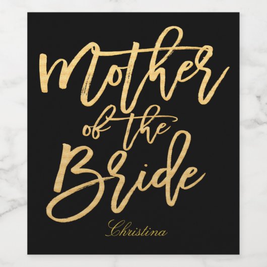 Gold Hand lettering - moeder van de bruid Wijn Etiket (Enkel label)