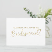 Gold Hand schreef "Will you be my bridesmaid" Kaart (Staand voorkant)