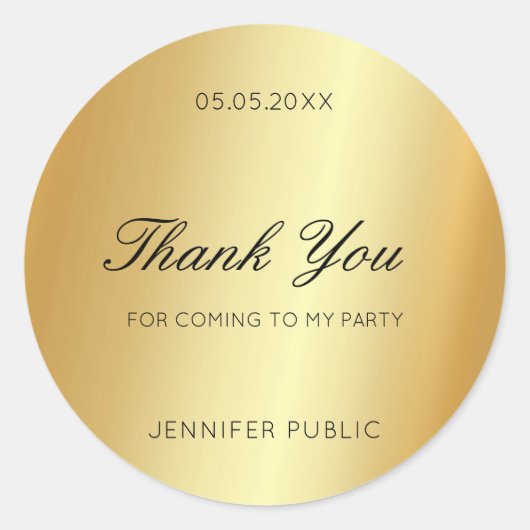 Gold Hand Script Text Dank je Glamour Sjabloon Ronde Sticker (Voorkant)