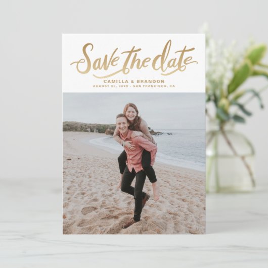 Gold Hand Verticale foto Opslaan Datum Aankondiging (Staand voorkant)