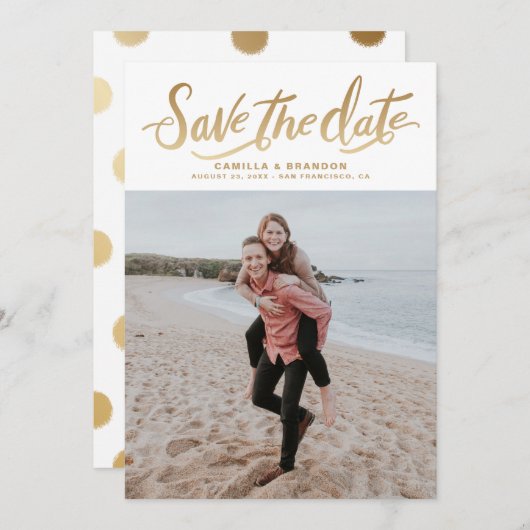 Gold Hand Verticale foto Opslaan Datum Aankondiging (Voorkant / Achterkant)