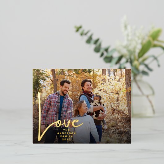 GOLD HAND WRITTEN LOVE happy holidays photo Folie Feestdagen Briefkaart (Staand Voorkant)