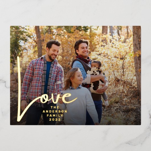 GOLD HAND WRITTEN LOVE happy holidays photo Folie Feestdagen Briefkaart (Voorkant)