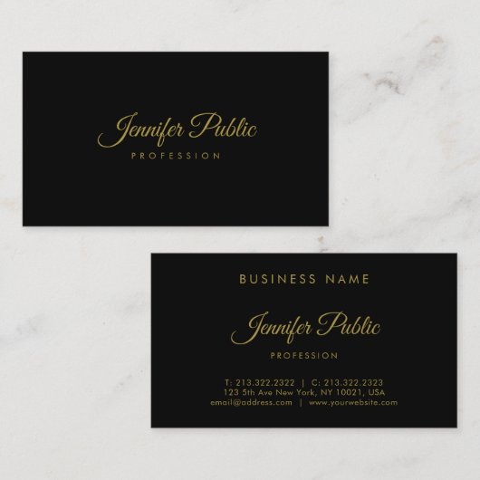 Gold Handgeschreven script elegant Simple Black Pl Visitekaartje (Voorkant / Achterkant)