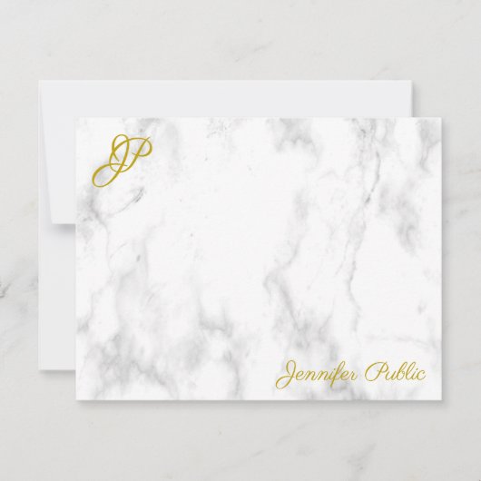Gold Handgeschreven Script Monogram Naam Tekst Mar Notitiekaartje (Voorkant)