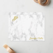 Gold Handgeschreven Script Monogram Naam Tekst Mar Notitiekaartje (Voorkant / Achterkant in situ)