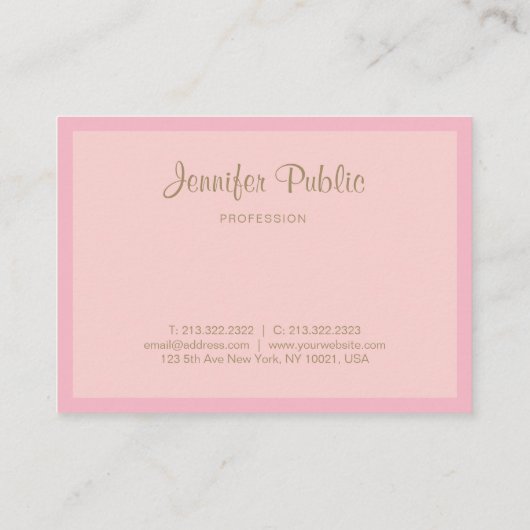 Gold Handgeschreven Script Roze Professional Plain Visitekaartje (Achterkant)