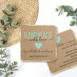 Gold Handmade with Love Etsy Home Crafter Art Fair Vierkante Visitekaartje<br><div class="desc">Dit eenvoudige, rustige en schattige visitekaartje is ideaal voor de thuiswerker, de eigenaar van de Etsy-winkel, of voor de creatieve kunst. Het bevat handgeschreven scriptlettertypen in zwart en blauwgroen groen met de tekst "Handgemaakt met liefde door (winkelnaam)" boven op een minimale en handige faux gedrukte gouden folie rand en een...</div>