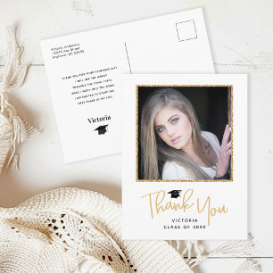 Gold Handwrite Foto Afstuderen Hartelijk dank Briefkaart