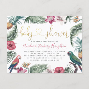 Gold Handwrite Script Tropics Baby shower Uitnodiging Briefkaart
