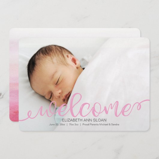 Gold Handwrited Baby Geboortefoto Aankondiging (Voorkant / Achterkant)