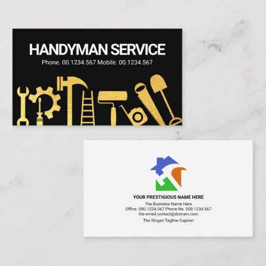 Gold Handyman Construction Tools Contractant Visitekaartje (Voorkant / Achterkant)