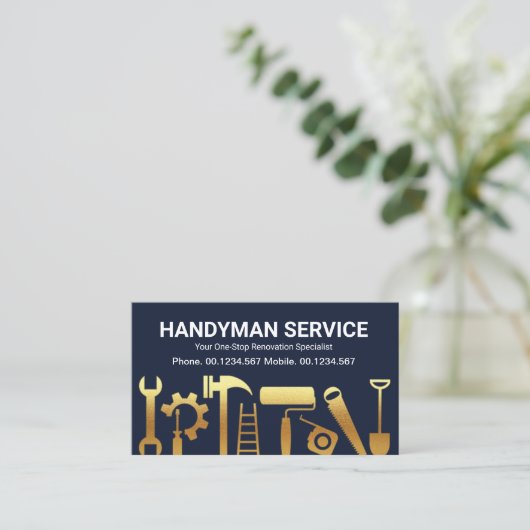 Gold Handyman Construction Tools House Remodeling Visitekaartje (Staand voorkant)