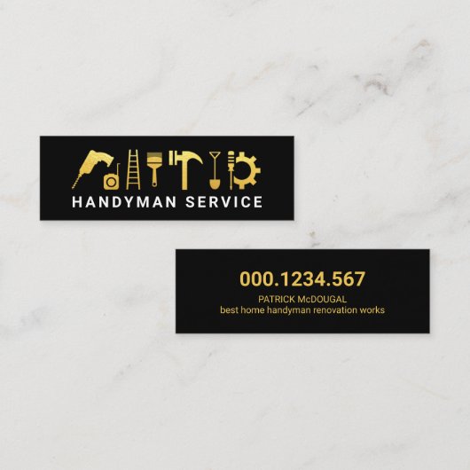 Gold Handyman Construction Tools Mini Visitekaartje (Voorkant / Achterkant)