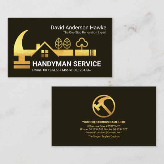 Gold Handyman Rooftop Hammer Architecture Visitekaartje (Voorkant / Achterkant)