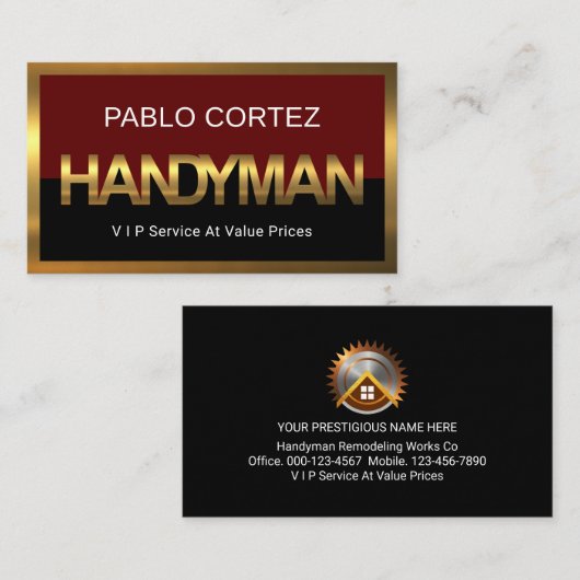 Gold Handyman Signage Border Frame Visitekaartje (Voorkant / Achterkant)
