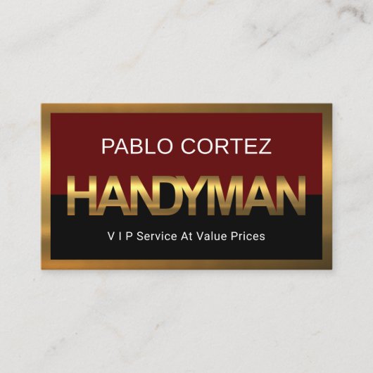 Gold Handyman Signage Border Frame Visitekaartje (Voorkant)