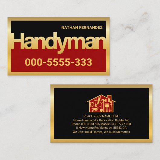 Gold Handyman Signage Frame Builder Visitekaartje (Voorkant / Achterkant)