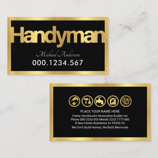 Gold Handyman Signage Frame Visitekaartje (Voorkant / Achterkant)