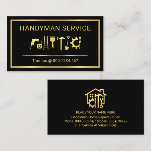 Gold Handyman Tools Border Frame Visitekaartje (Voorkant / Achterkant)