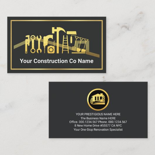 Gold Handyman Tools Building Frame Visitekaartje (Voorkant / Achterkant)
