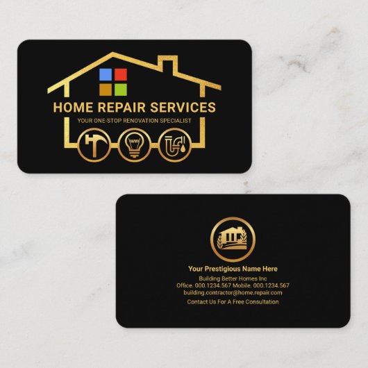 Gold Handyman Tools Building Visitekaartje (Voorkant / Achterkant)