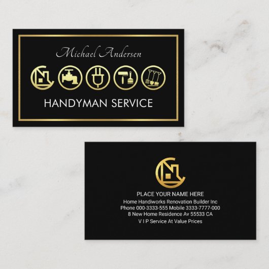 Gold Handyman Tools Frame Visitekaartje (Voorkant / Achterkant)