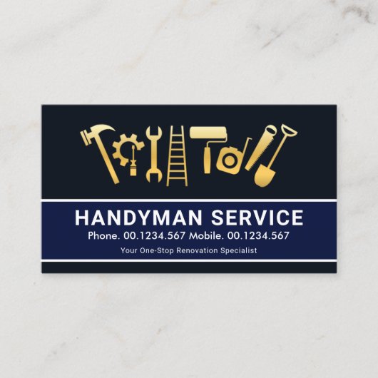 Gold Handyman Tools Home Renovdeling Visitekaartje (Voorkant)