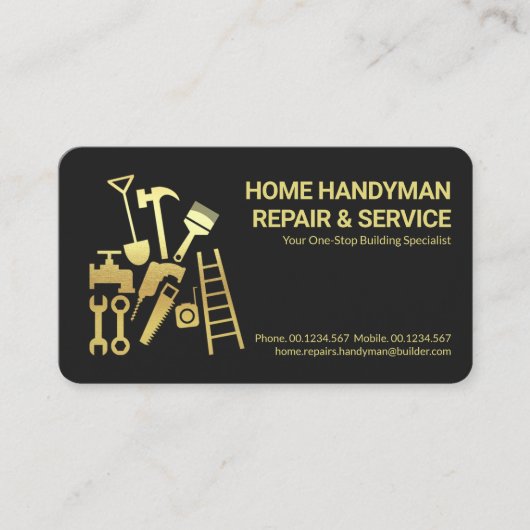 Gold Handyman Tools Home Repareers Visitekaartje (Voorkant)