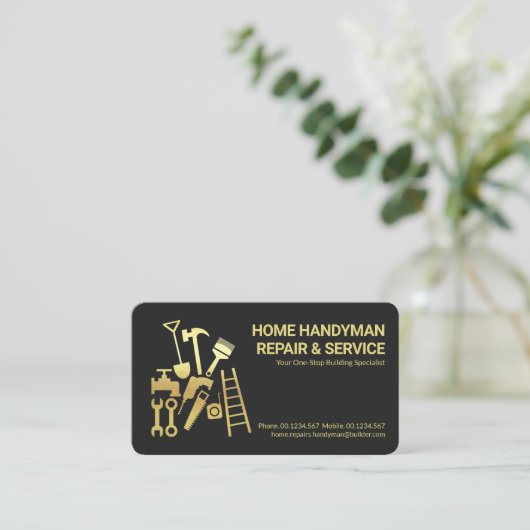 Gold Handyman Tools Home Repareers Visitekaartje (Staand voorkant)