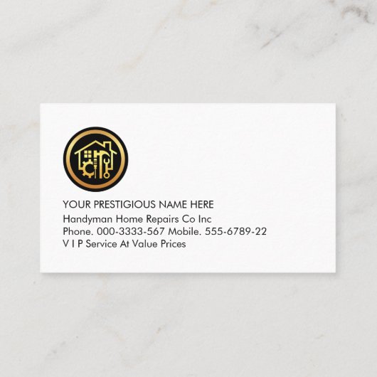 Gold Handyman Tools Icon Visitekaartje (Achterkant)